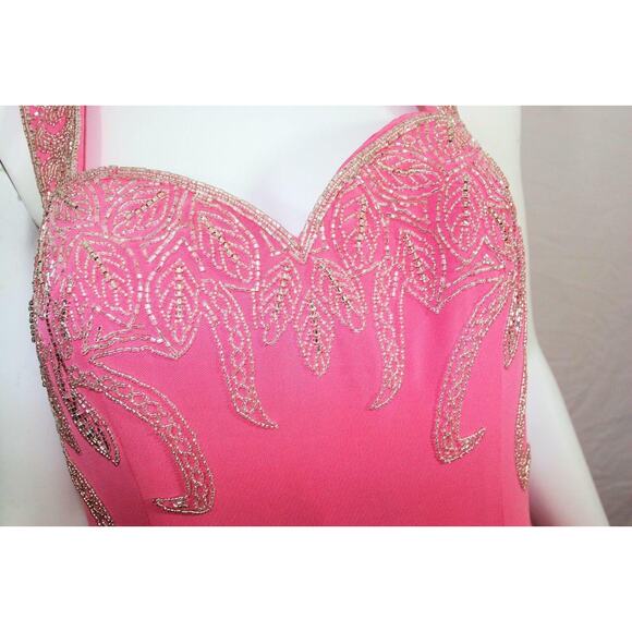 Oleg Cassini Pink Crystal Beaded Formal Gown Dress - Picture 10 of 11